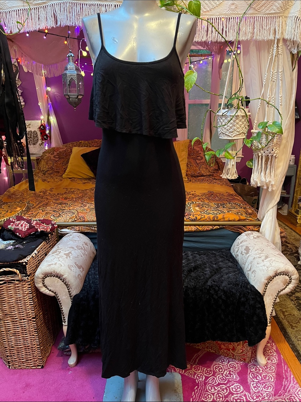 Y2K Charlotte Russe black ruffle top bodycon maxi dress